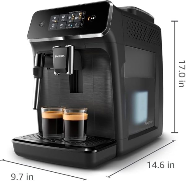 Philips 2200 Series Fully Automatic Espresso Machine, Classic Milk Frother, 2 Coffee Varieties, Intuitive Touch Display, 100% Ceramic Grinder, AquaClean Filter, Aroma Seal, Black