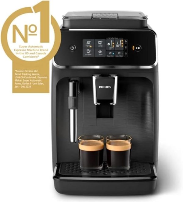 Philips 2200 Series Fully Automatic Espresso Machine, Classic Milk Frother, 2 Coffee Varieties, Intuitive Touch Display, 100% Ceramic Grinder, AquaClean Filter, Aroma Seal, Black