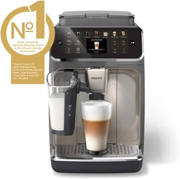 PHILIPS 4400 Series Fully Automatic Espresso Machine – 12 Hot & Iced Coffees, Quick-to-Clean LatteGo Milk System, SilentBrew, QuickStart, Ceramic Grinder, Black Chrome